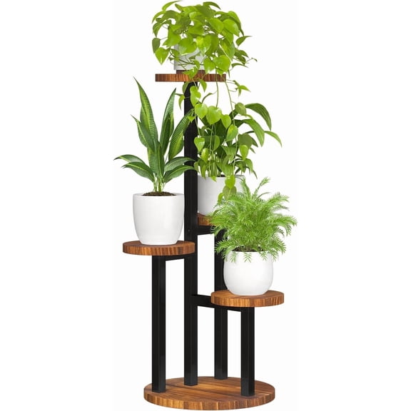 Bamworld Corner Plant Stand Indoor, 4 Tier Metal Plant Shelf for Multiple Plants, Tiered Small Round Flower Stand for Patio Garden Balcony Living Room Bedroom