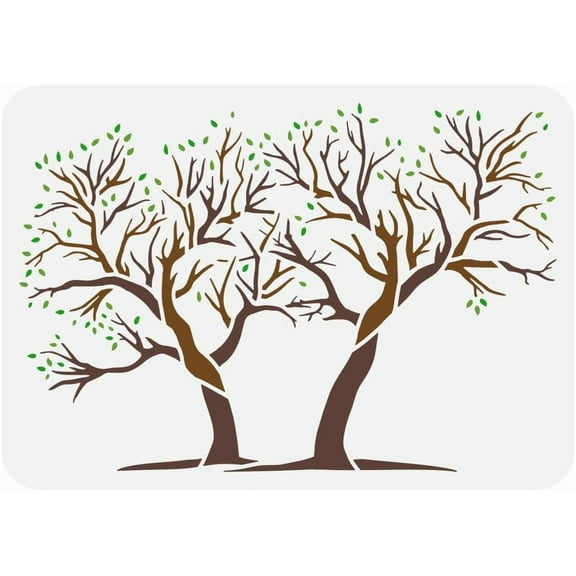 Two Trees Painting Large Stencil 8.3x11.7" PET Tree of Life Spraying Big Stencil Reusable Tree Branch and Leaves Wall Stencil Vibrant Trees Huge Stencil Creative Hollow Out Template DIY