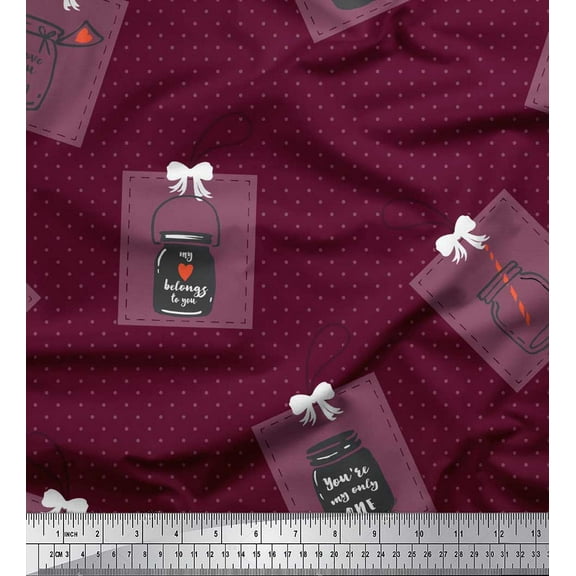 Soimoi Purple Cotton Voile Fabric Dot,Jar & My Heart Belong To You Text Print Fabric by Yard 42 Inch Wide