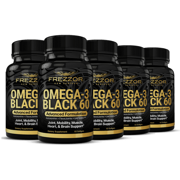 FREZZOR Omega-3 Black – Green-Lipped Mussel Oil, Joint & Heart Health, 300 Softgels, 5bottles