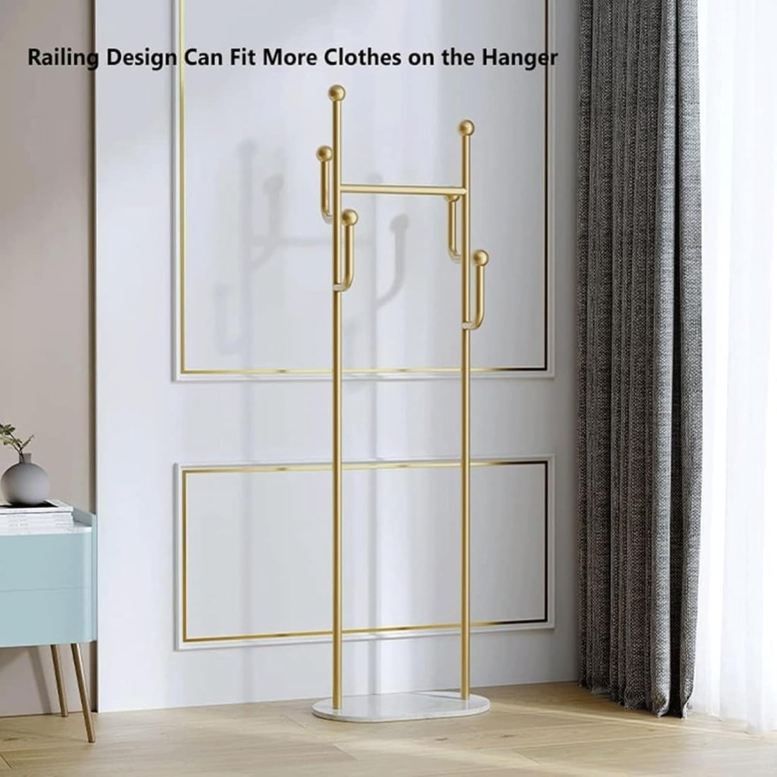 Clothing Rack, Golden Metal Freestanding Heavy Duty Clothes Rack with Marble Base, Multipurpose Garment Hanger for Bedroom, Hat, Scarf, Jacket
