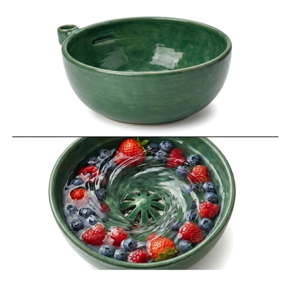 Ceramic Vortex Fruit and Vegetable Sink, Automatic Rotating Fruit and Vegetable Washing Basin, Fruit and Vegetable Rinsing and Draining Basin with Vortex Cleaning Design, Dynamic Vortex Washing Baske