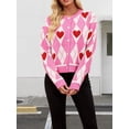 thumbnail image 4 of Women'S Color Block Button Down Cropped Cardigan V Neck Long Sleeve Sweater Jackets Rose Red S, 4 of 8