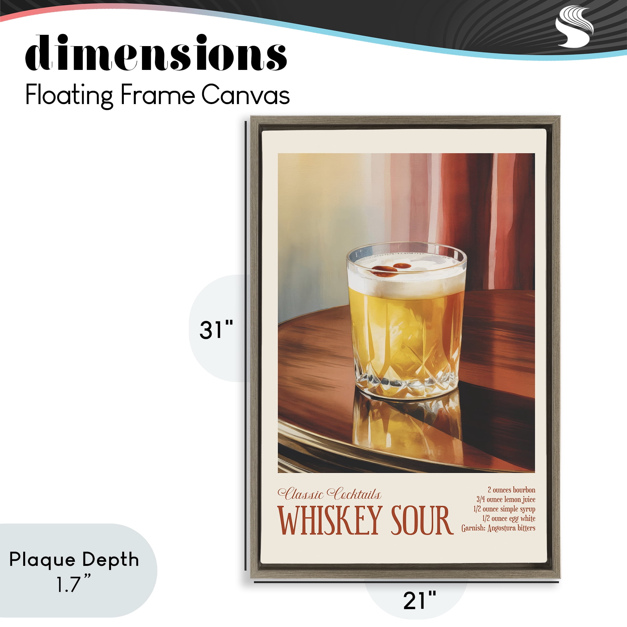 Stupell Industries Whiskey Sour on Table Brown Framed Floater Canvas Wall Art, design by Andreas Magnusson