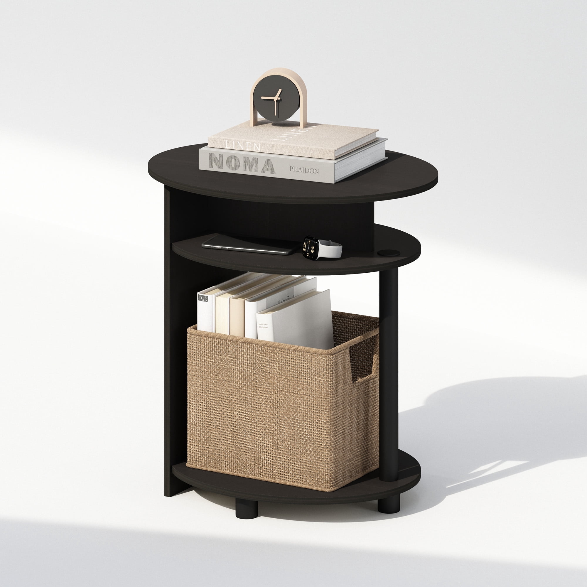 Furinno Tidur Simple Design Oval Nightstand, Bedside Table, Walnut