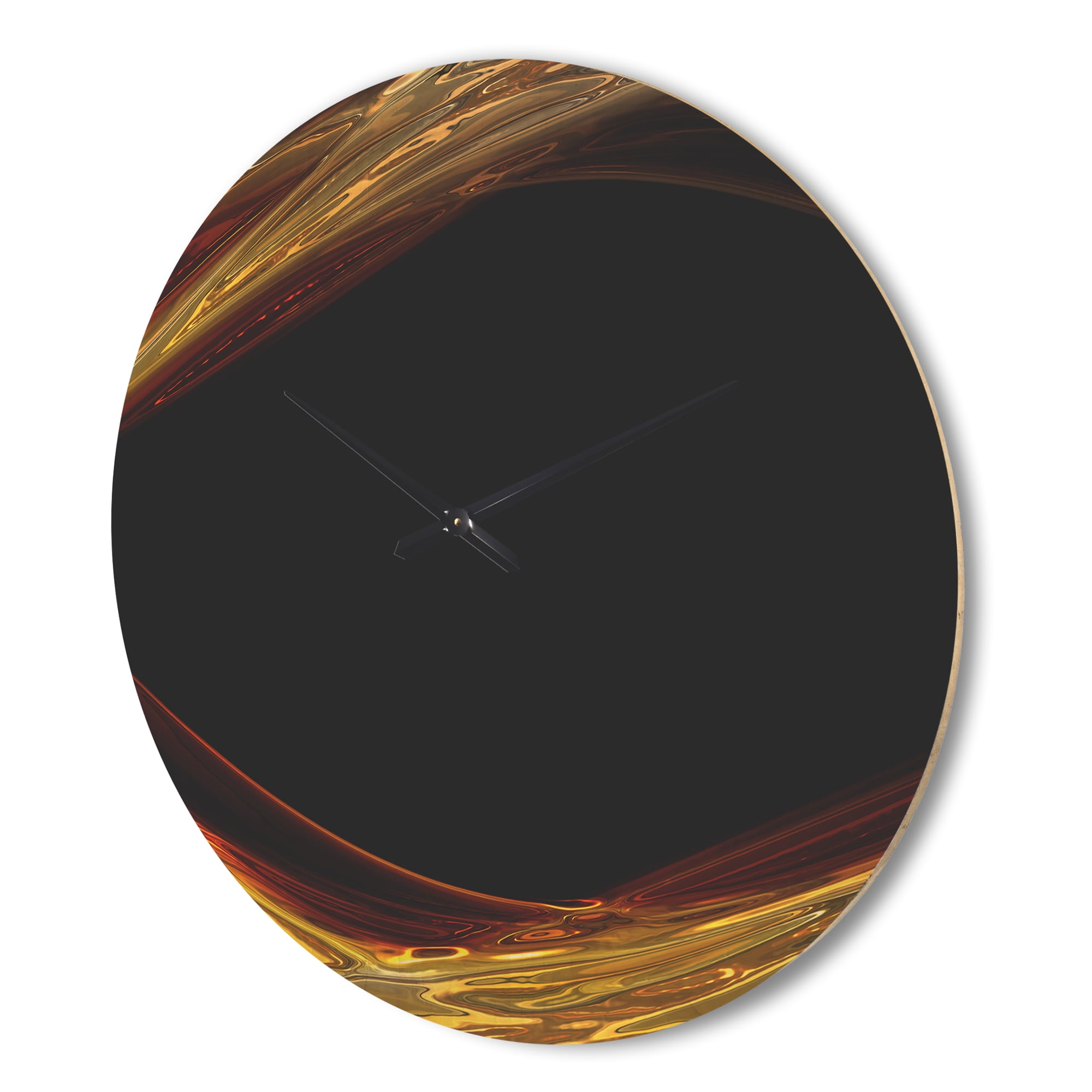 Designart 'Red Golden Waves in Black ' Modern Wood Wall Clock
