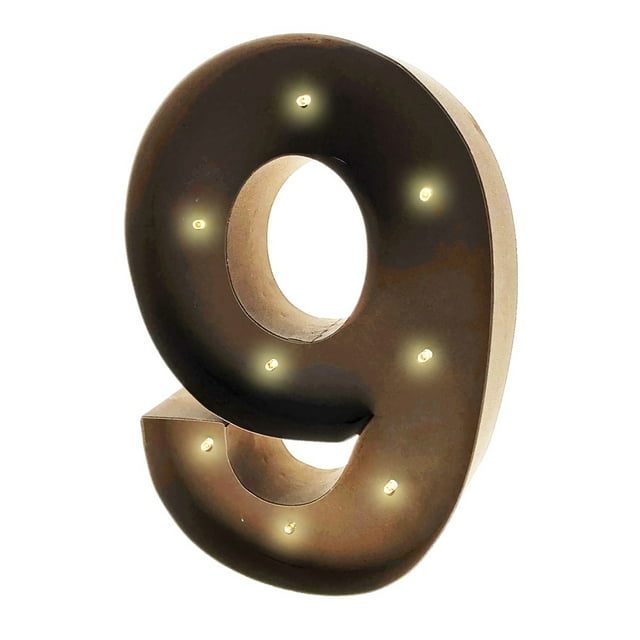 Rustic Vintage 11" Decorative LED Light Glow Letters - Number 9