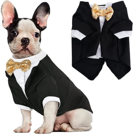 Dog Tuxedo, Formal Dog Clothes Shirt Costume Wedding Attire Party Bow Tie Suit, Dog Outfit for Small Medium Large Dogs Cats, Halloween Pet Costumes Birthday Puppy Clothing Christmas Apparel (XS)