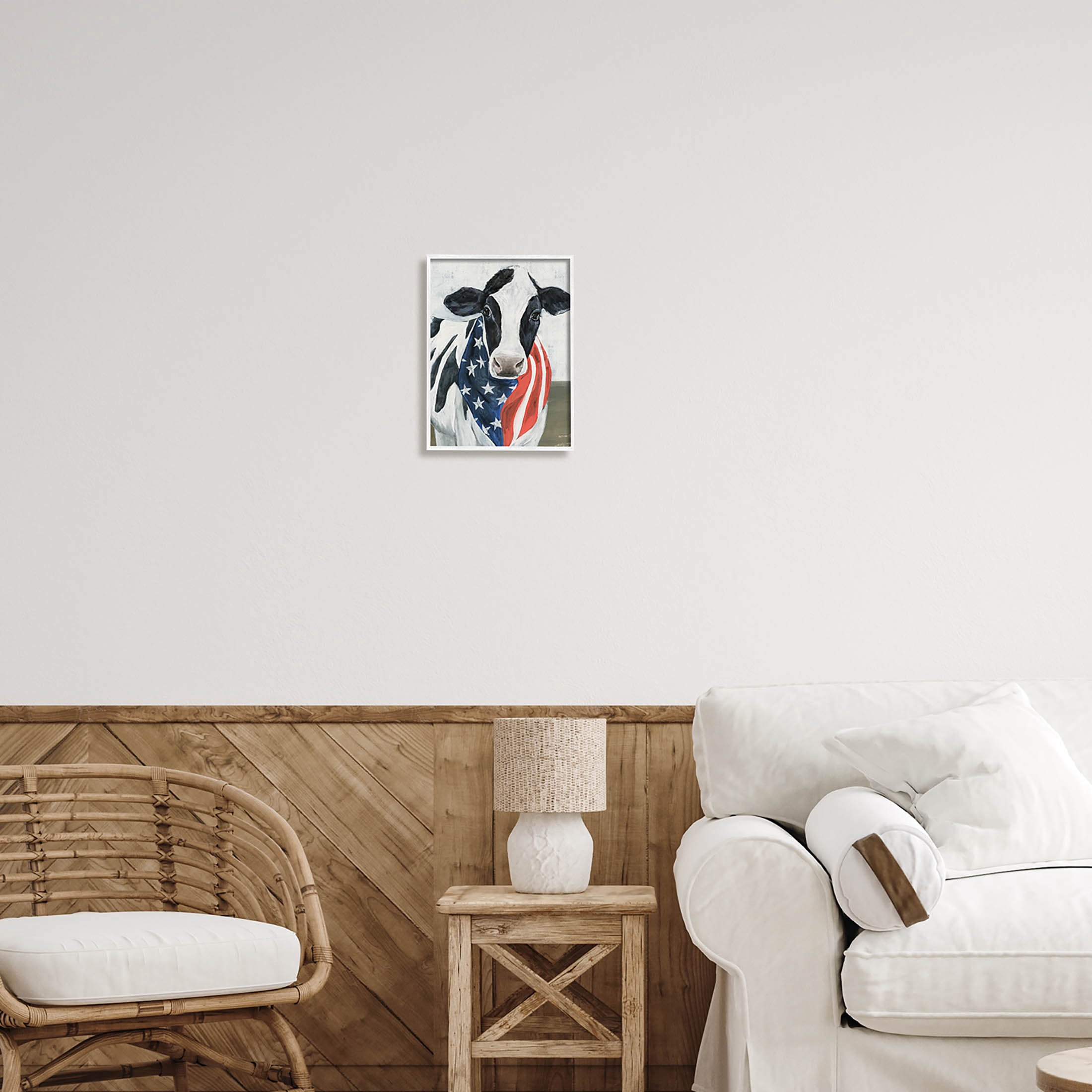 Farm Cow American Flag Animal Animals & Insects Graphic Art White Framed Art Print Wall Art