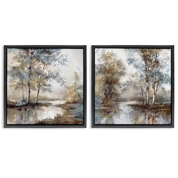 Stupell Industries Traditional Meandering River Tree Scene Black 2pc Floating Frame Art Set, 18 x 18 each, by T.C. Chiu