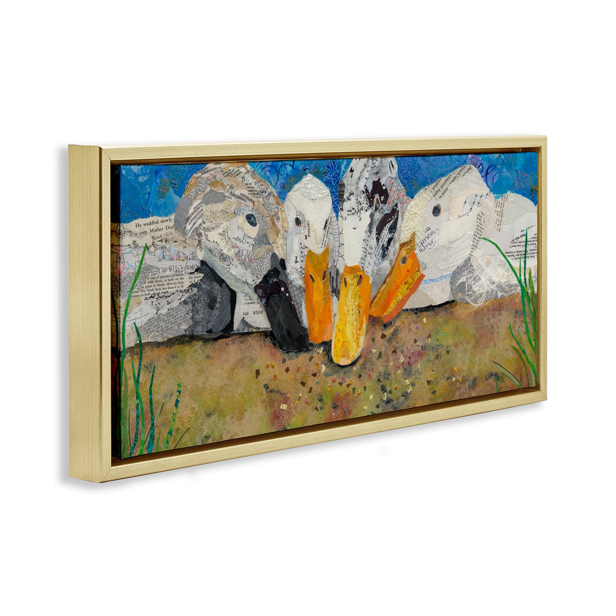 Stupell Industries Just Ducky Collage Animals Painting Gold Floater Framed Canvas Art Print Wall Art, 31 x 14