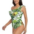 thumbnail image 2 of Gaeub Watercolor Green Tropical Women's One Shoulder Ruffle Tummy Control Swimwear for Swimming Surfing Beach Party - X-Large, 2 of 8