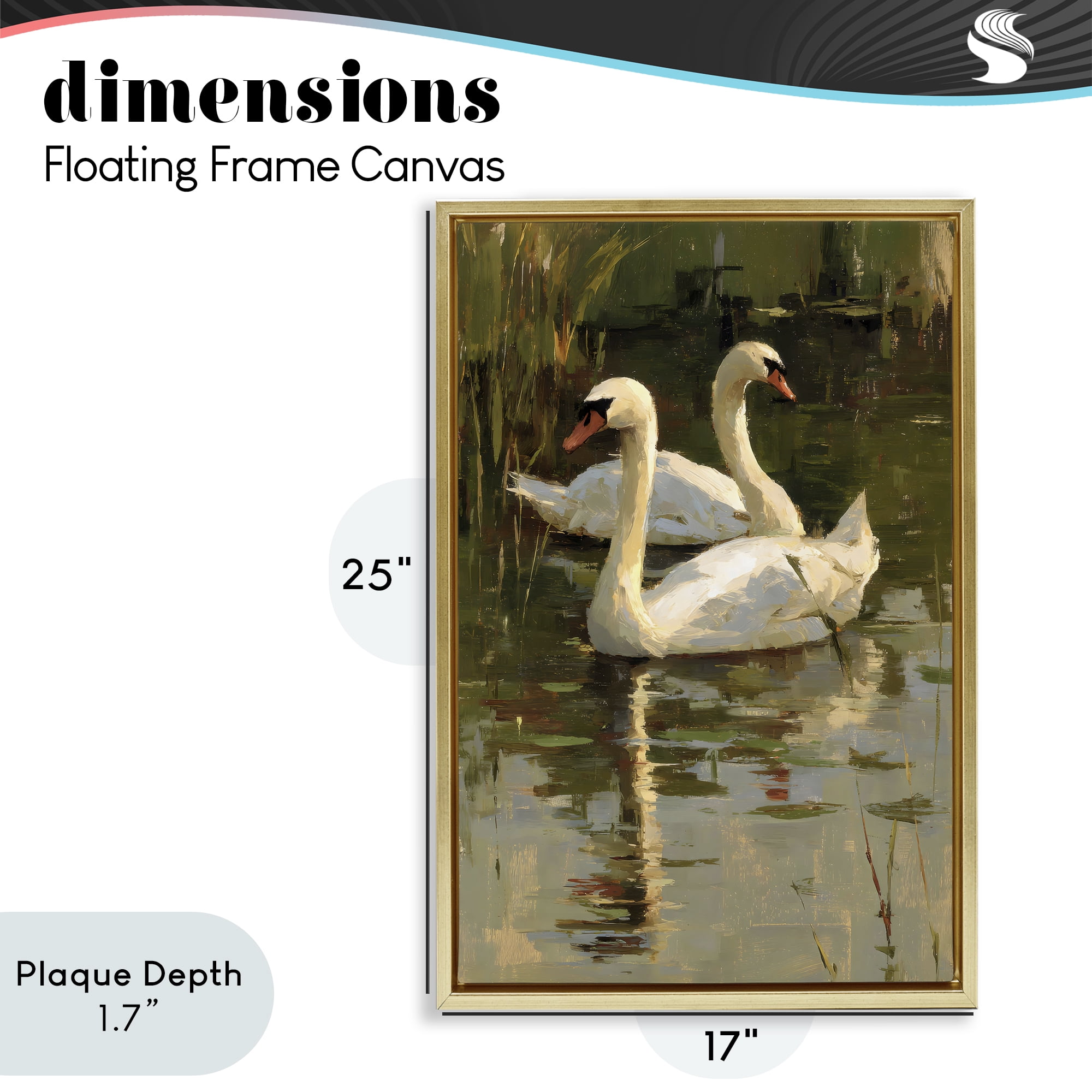Stupell Industries Swans For A Swim Gold Framed Floater Canvas Wall Art, design by Petal Prints Design