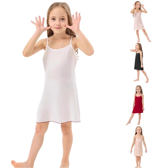 REDARER Girls Satin Cami Nightgown Lightweight Silky Feel Sleeveless Mid Length Summer Sleep Dress,9-10 Years