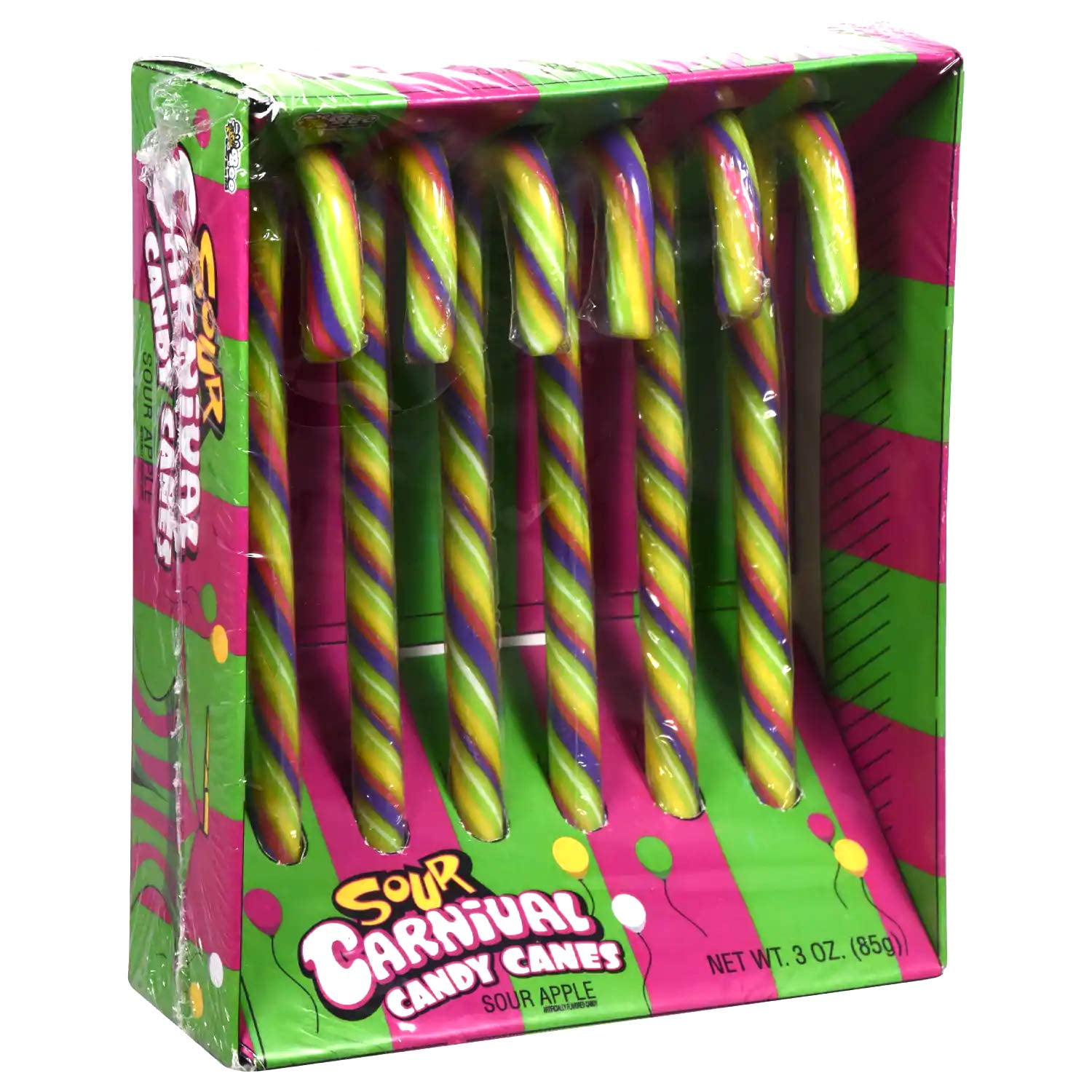 Bee (1) Box Sour Carnival Candy Canes Sour Apple Flavored 6pc