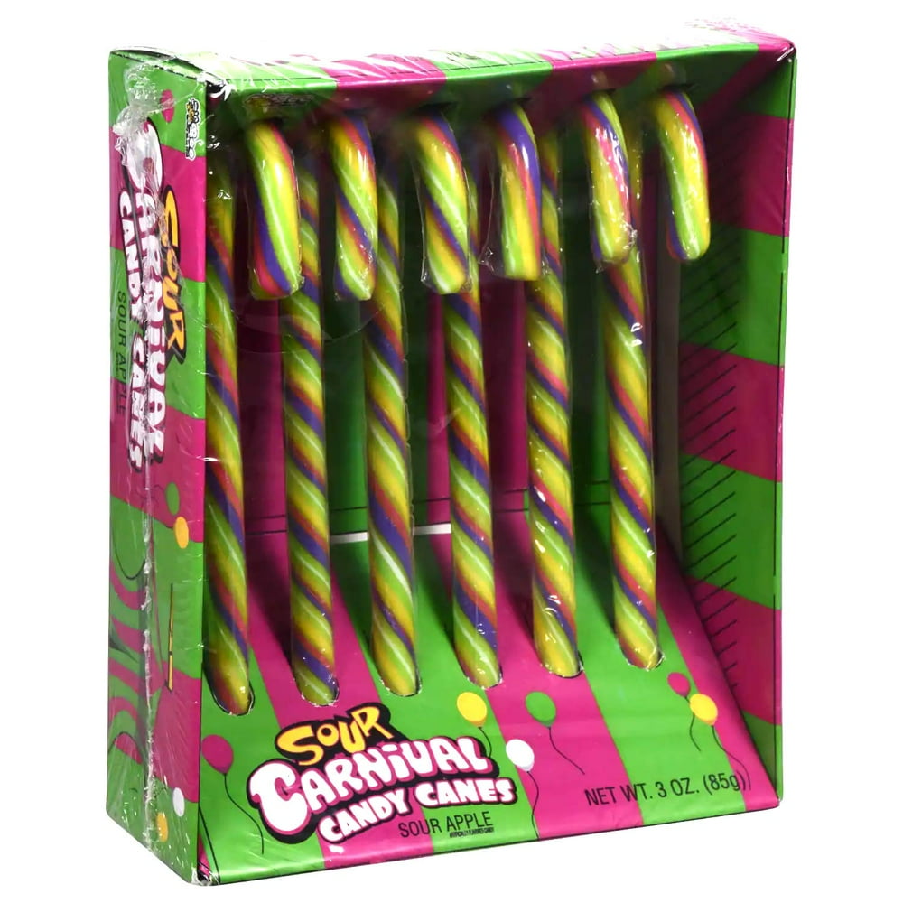 Bee (1) Box Sour Carnival Candy Canes Sour Apple Flavored 6pc