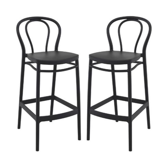 Home Square Contemporary Indoor Outdoor Bar Stool in Black - Set of 2