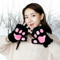 thumbnail image 5 of 2Pairs Cat Claw Paw Winter Plush Half Finger Gloves Mitten For Girls, 5 of 6