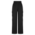 thumbnail image 7 of ClodeEU Women's High Waist Wide Leg Cargo Pants, Elastic Waist Casual Streetwear Trousers with Pockets Black,Women's Plus L, 7 of 7