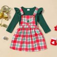 thumbnail image 2 of Gunia Baby Christmas Outfit Christmas Long Sleeve Ribbed T Shirts Tops Xmas Plaid Printed Suspender Skirts Outfits Toddler Outfits For Girls,Army Green 6-12 Months, 2 of 7