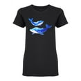 thumbnail image 1 of Two Blue Watercolor Whales Shaped T-Shirt Women -Image by Shutterstock, Female Large, 1 of 2