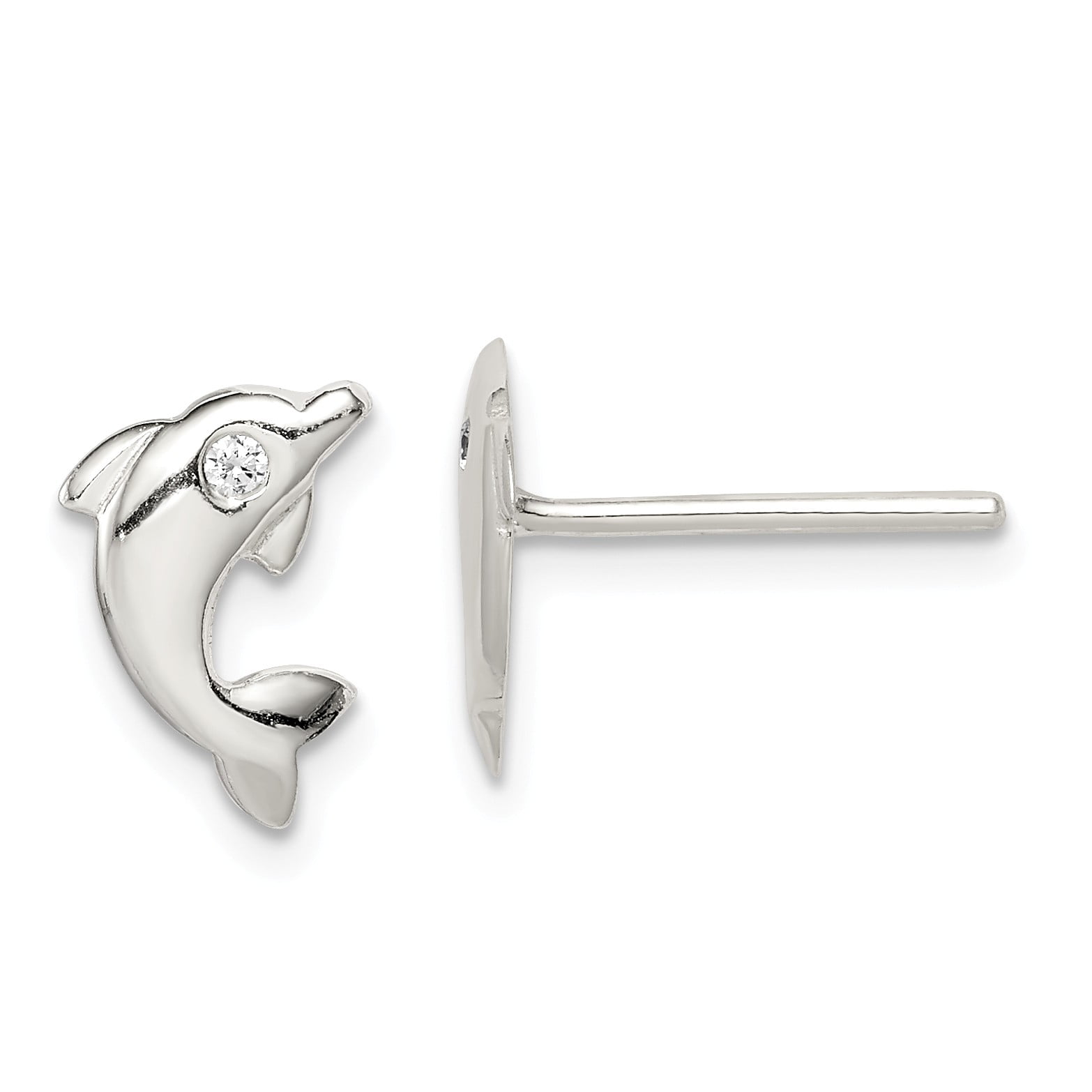 Sterling Silver Cz Dolphin Stud Earrings 6mm 