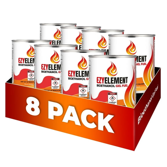 Gel Fuel Cans | Clean Burning & Smokeless Bioethanol Gel Fuel Long-Lasting Burn, Indoor & Outdoor Use (8 Pack, 13oz/368g)