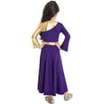 thumbnail image 5 of MSemis Kids Girls Gold Color Block Praise Dance Dress Long Sleeve Liturgical Worship Costume  Church Robe Purple 14, 5 of 6