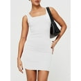 thumbnail image 6 of FEORJGP Women's Knitted Bodycon Dress Ladies Mini Tank Dress Summer Sleeveless Dating Dress Tight Fitted Square Neck Solid Color Casual Dress Streetwear for Party Club, 6 of 8