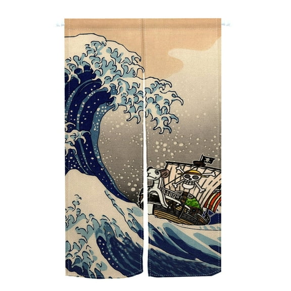 LFEEY Japanese Noren Wave Door Curtain, Ukiyoe Door Way Curtain Door Hanging Tapestry, 26"x35"
