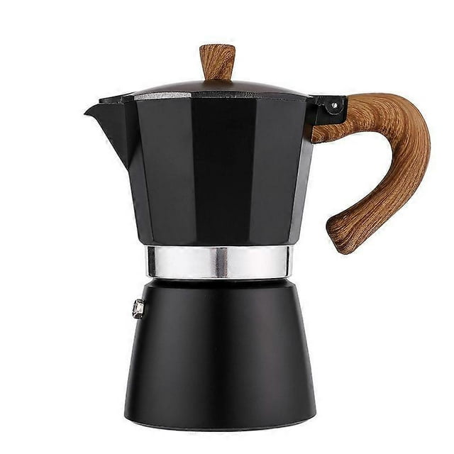 6-Cup Black Coffee Maker, Made of Aluminum, Compatible with All Heat Sources Except Induction