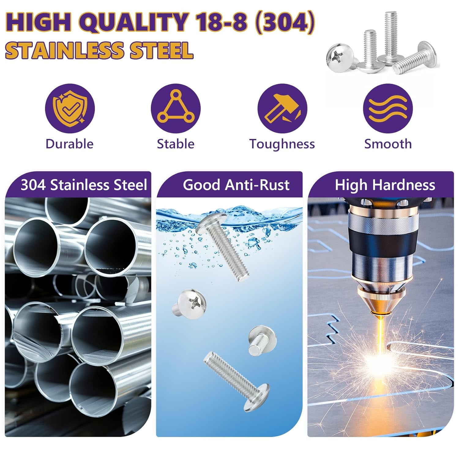 8-32 2-1/4 inch machine screws, 10 cross slot pan head electrical outlet machine screws 304 stainless steel, wall outlet switch plate, cabinet door and drawer installation