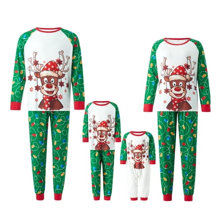 

Arvbitana Christmas Family Matching Pajamas Set Elk Lamp String Print Long Sleeve Pullover Tops + Stretch Trouses Autumn Winter New Year Homewear Outfit for Adult Kid Baby