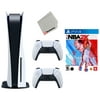 Sony Playstation 5 Disc Version with Extra Controller, NBA 2K22 and Cleaning Cloth Bundle - Glacier White - Refurbished