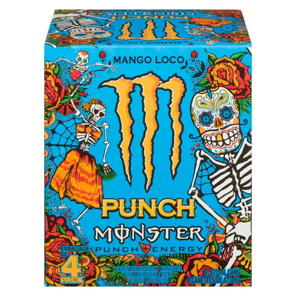 MONSTER ENERGY Mango Loco, canette de 473 mL, emballage de 4 canettes Monster Mango Loco