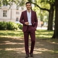 thumbnail image 3 of HBDesign Men's 2 Piece Linen Suit Slim Fit Summer Wedding Business Casual Blazer Pants Set, 3 of 7
