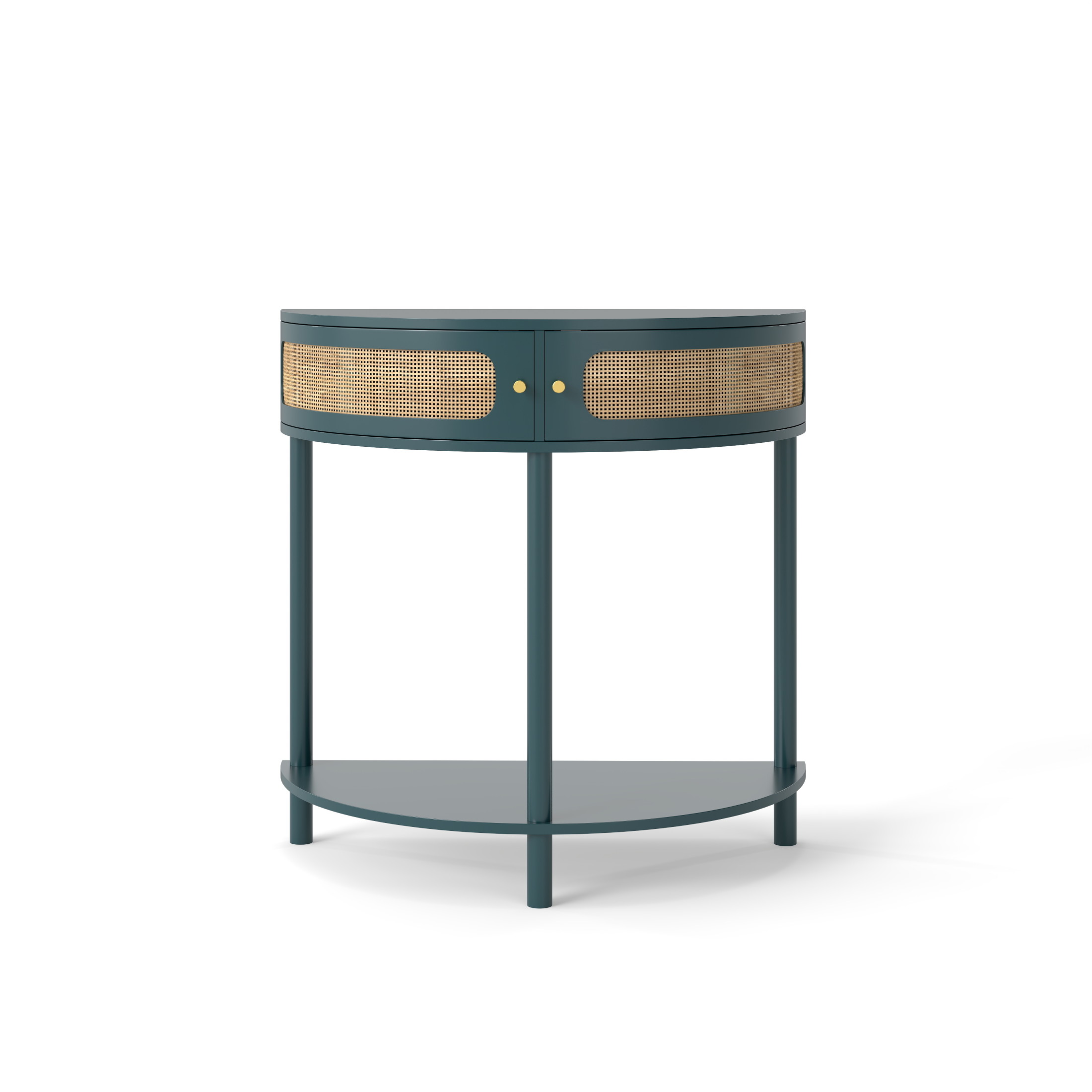 Noble House 31.5" Unique Half-Moon Entry Console, Rattan Doors with Bottom Shelf, Boho End Table, Hallway, Antique Green