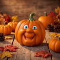 thumbnail image 2 of Funny Smiling Pumpkin Figurine, Halloween Pumpkin Tabletop Decor, Cute Plastic Pumpkin Ornament for Home, Office, Shelf, Fall Party Decorations, 2 of 5
