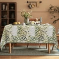 thumbnail image 3 of Pbobriich Green Linen Tablecloth 60x84 Inch Rectangular,Dahlia Flowers Table Cover for Party Picnic Dinner Decor, 3 of 5