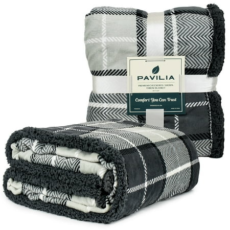 - Premium Sherpa Throw Blanket by Pavilia | Super Soft, Cozy, Lightweight Microfiber, Reversible, All Season for Couch or Bed (50 x 60 inches, Plaid Charcoal)