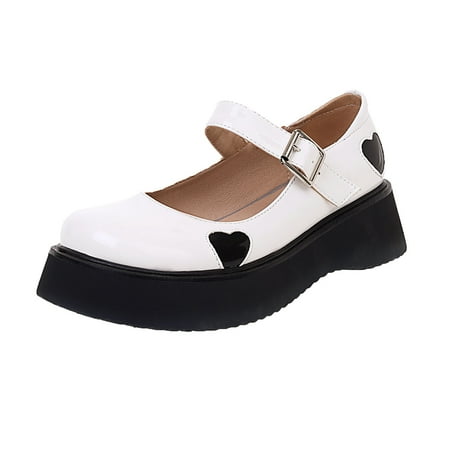

Sentuca Women s Gothic Punk Cute Love Thick Soled Shallow Mouth Round Toe Student Shoes