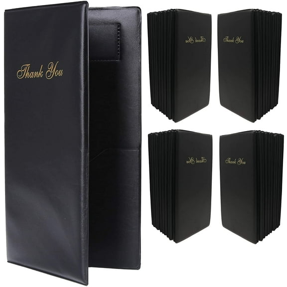 Check Presenters for Restaurants- 60 Pack Guest Check Card Holder- Black with Gold Thank You Imprint- Bill Book Restaurant Supplies 5.5 x 10 (60 Pack)