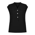 thumbnail image 4 of hoksml Women's Cap Sleeve Blouse, V Neck Henley Casual Shirt with Pockets, Loose Fit Work Tops for Office Daily Wear, 4 of 6