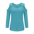 thumbnail image 4 of LQCMBYF Ladies Summer Tops Tops V Neck 3/4 Sleeve Shirts Casual Blouses Cold Shoulder Tops Basic Tees Floral Print Tshirts Spring Tops 2024 Trendy (Sky Blue,L), 4 of 5