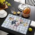 thumbnail image 3 of Spring Pig Placemats Set of 12, Butterfly Botanical Floral Blue Plaid Placemats for Dining Table, Place Mats for Kitchen Tabletop, Waterproof Wipeable Dining Table Mats Set, 3 of 9