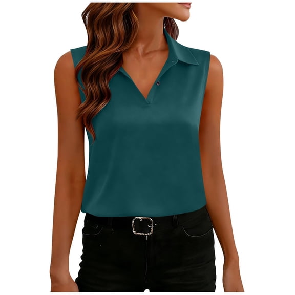 LLYWEY Collared Tank Tops for Women Sleeveless Business Casual Blouse Button-up Basic Shirts