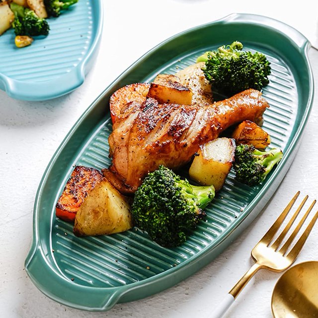 Fuente de cerámica para servir Platos ovalados para servir Platos llanos Platos de porcelana Platos para servir para carne Aperitivos Postre Sushi Pescado (Verde) XianweiShao 8390605128967