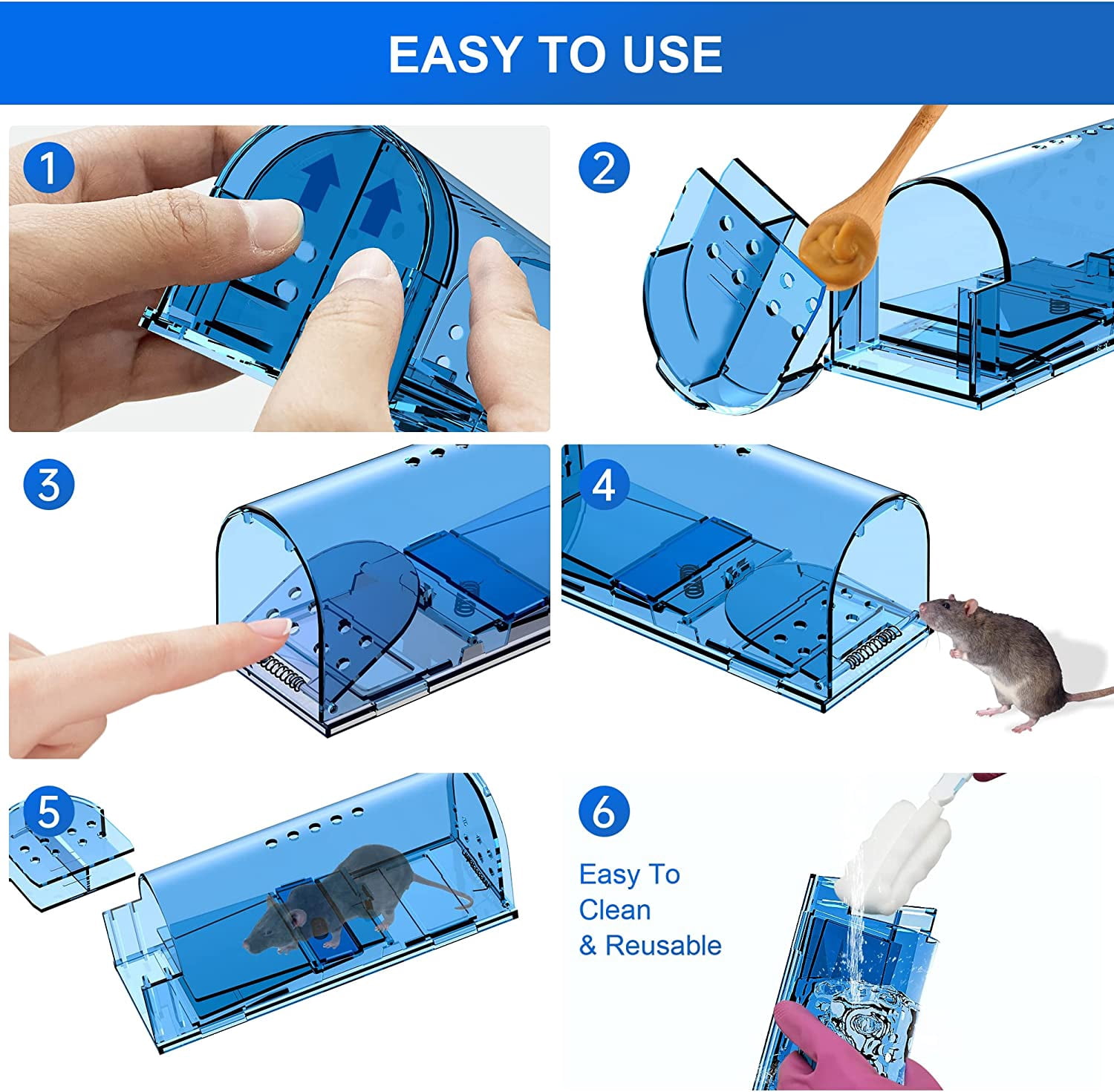 Humane Mouse Traps, Catch& Release, Reusable Rat Traps, Easy to Set and Safe for Family and Pets, No Kill for Small Rodent/Voles/Hamsters/Moles, Catcher That Works for Indoor/Outdoor, 4 Pack
