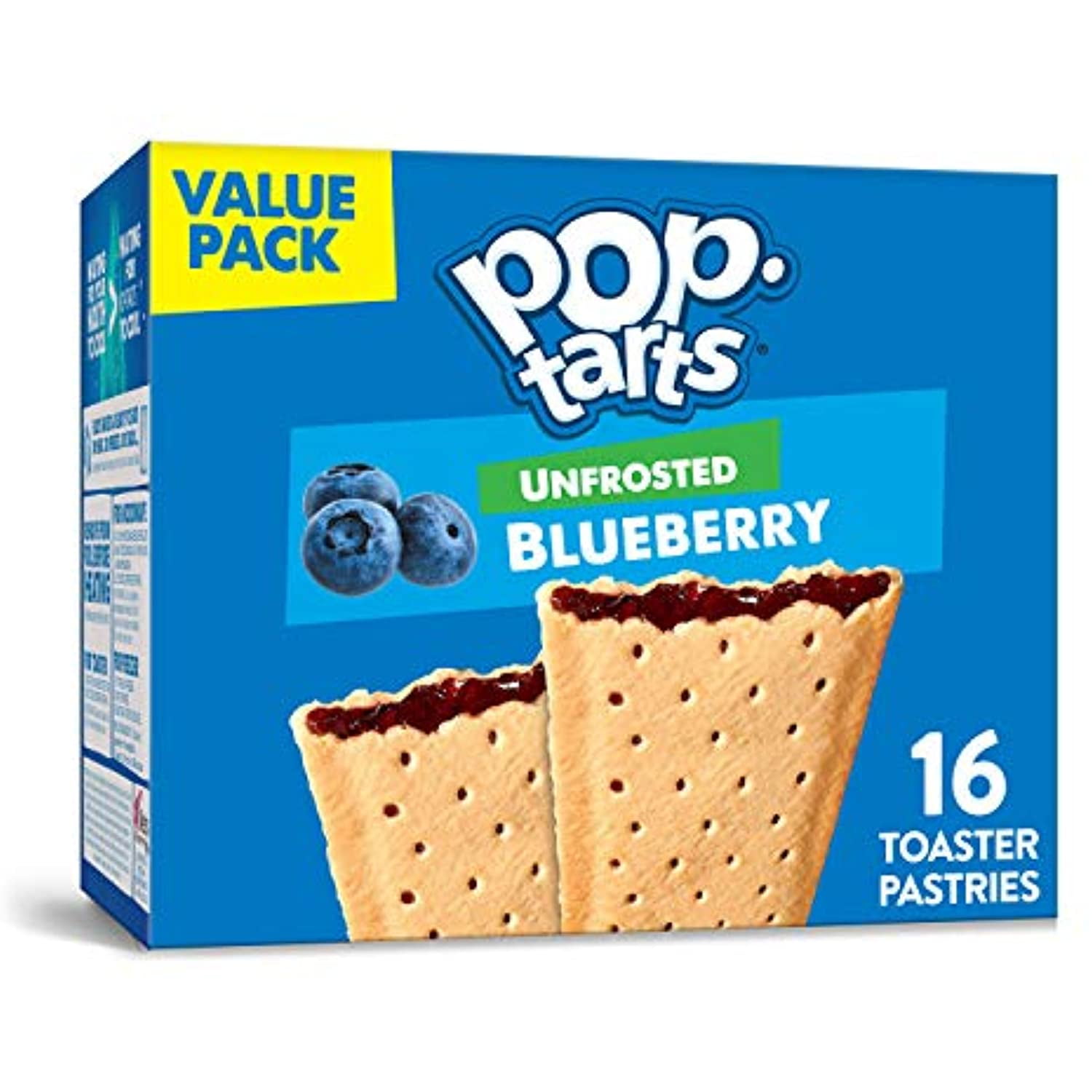 Kelloggs Pop-Tarts Unfrosted - Toaster Pastries Breakfast For Kids, 16 Count, 27 Oz (Unfrosted Blueberry)