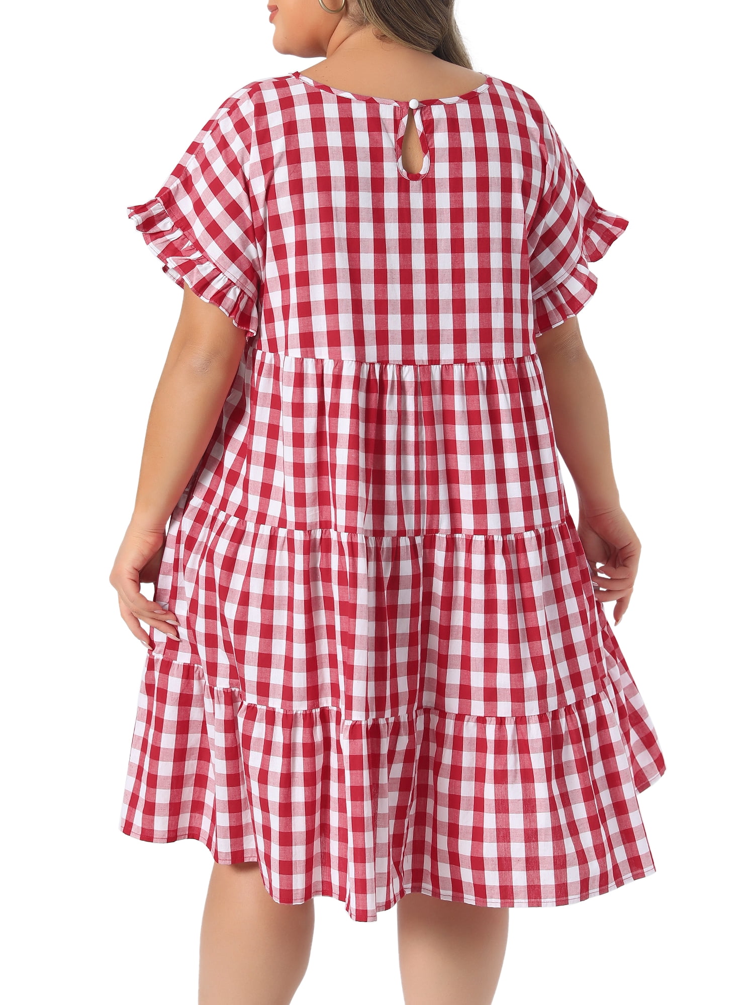 DARING DIVA Women's Plus Gingham 1950s Plaid Round Neck Dress 2X Red